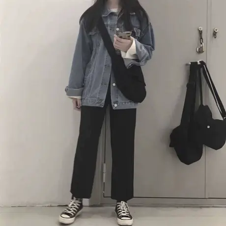 西装裤女2024新款冬季加绒韩版原宿风直筒宽松阔腿高腰休闲九分裤商品大图