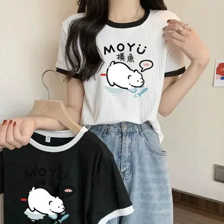 短款小个子半截袖T恤女夏装宽松洋气减龄百搭韩版圆领上衣短袖潮商品大图