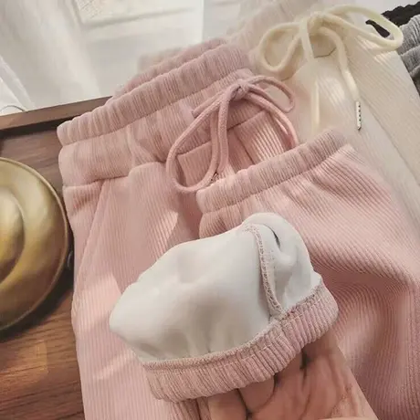 运动休闲束脚卫裤女秋冬加绒加厚高腰宽松灯芯绒阔腿哈伦裤潮ins商品大图