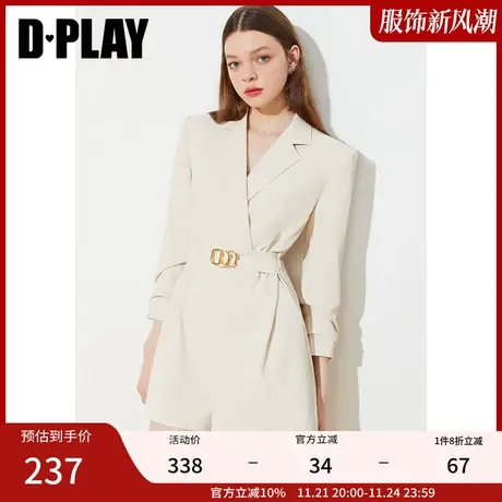 DPLAY秋装新款简约干练轻奢杏仁奶油白堆堆袖短款连体裤商品大图
