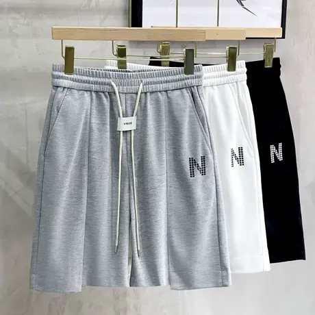 美式休闲短裤男外穿夏季松紧腰运动篮球卫裤宽松灰色中裤五分裤子商品大图