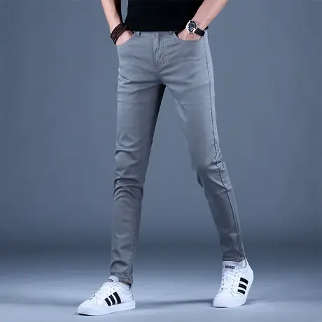 新款秋冬款加绒灰色休闲牛仔裤男款高端裤子修身小脚弹力潮流潮牌商品大图