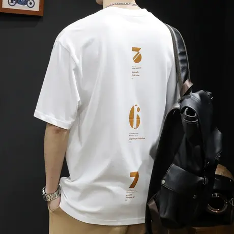 美式重磅短袖t恤男棉宽松潮牌大码男装夏季2024新款男士白色体恤商品大图