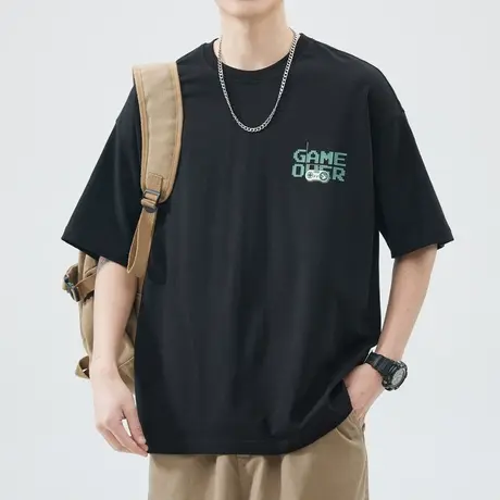 夏季薄款男士纯棉短袖夏天男款宽松显瘦T恤2024新款潮流上衣半袖商品大图