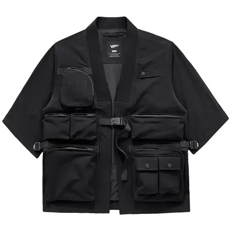 VIP机能风道袍男多口袋工装外套七分袖开衫上衣赛博朋克夹克潮牌商品大图