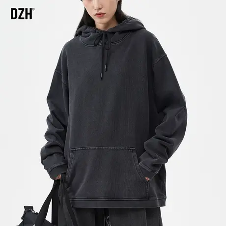 男士重磅黑色连帽卫衣潮牌男秋季美式暗黑系男装2023新款帽衫外套商品大图