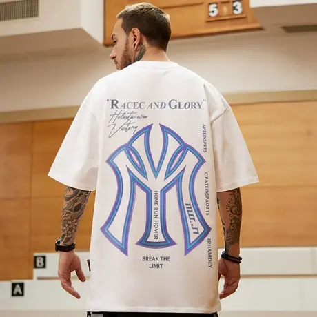 国潮胖子t恤潮流纯棉大码男装宽松加肥加大美式潮牌半袖五分短袖商品大图