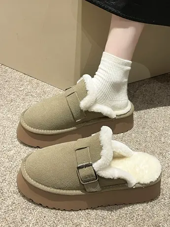 毛毛拖鞋女外穿勃肯鞋2023新款冬季加绒雪地靴厚底包头保暖半拖鞋商品大图