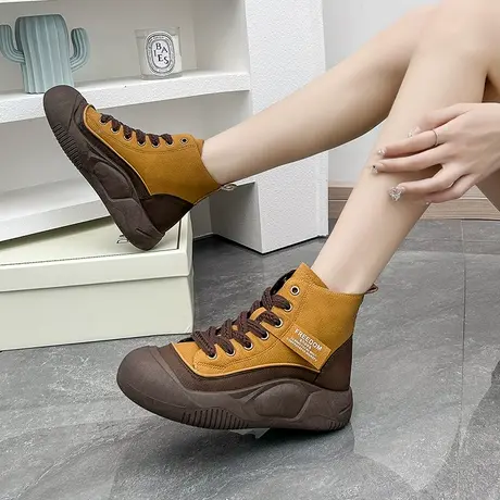 高帮鞋子女孕妇鞋软底外穿运动鞋秋季胖脚宽肥休闲老爹鞋宽短靴子商品大图