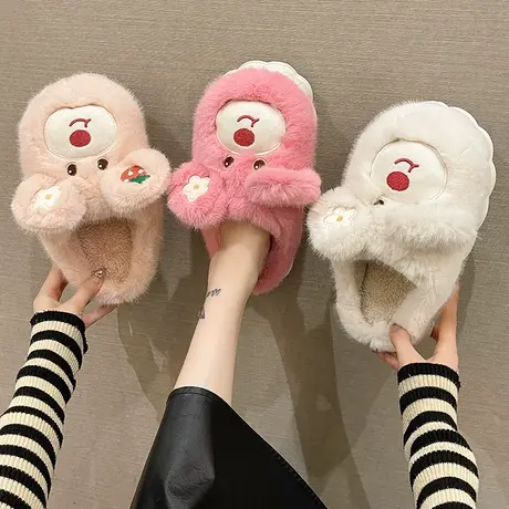 可爱卡通毛绒小熊棉拖鞋女2024年秋冬季新款厚底防滑保暖居家拖鞋商品大图