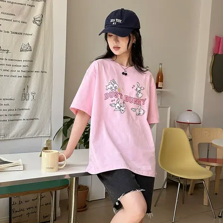 唐狮夏季短袖T恤女士韩系风格穿搭打底衫纯棉宽松洋气减龄上衣图片