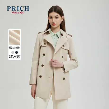 【直播专享】PRICH风衣新款气质双排扣英伦风中长款外套女士大衣图片