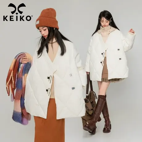 KEIKO 菱格绗缝白色棉服外套2023冬季日系显瘦保暖宽松夹克棉袄厚图片