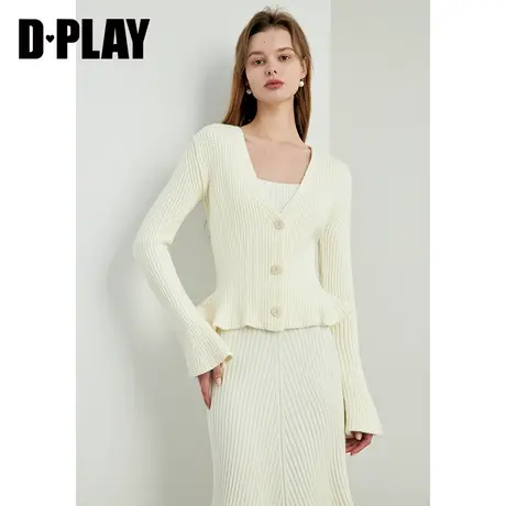 DPLAY春白月光系列 法系奶油杏氛围感温柔针织开衫百搭外套商品大图
