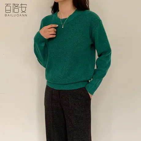 百洛安亲肤舒适套头毛衣女2023冬新款宽松圆领长袖内搭打底针织衫图片