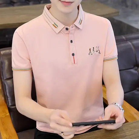 2023夏季新款翻领纯棉珠地网眼短袖T恤男士Polo衫潮流休闲打底衫商品大图