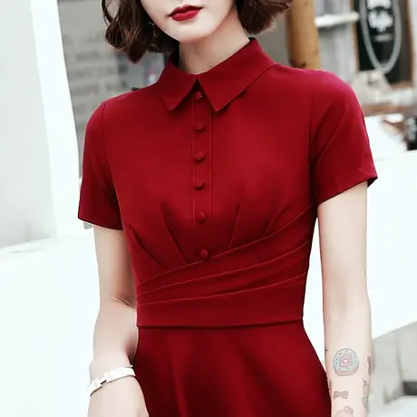 敬酒服新娘2023新款夏季酒红色订婚小礼服连衣裙显瘦收腰平时可穿商品大图