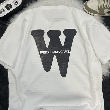 华夫格港风短袖男夏季重磅ins印花t恤宽松美式高街oversize半截袖商品大图