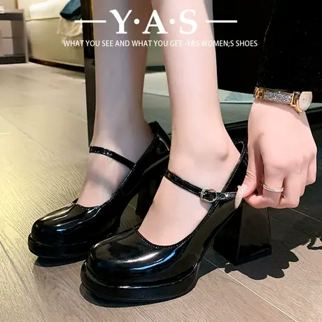 法式玛丽珍鞋女2024新款春季圆头超高跟复古jk小皮鞋漆皮粗跟单鞋商品大图