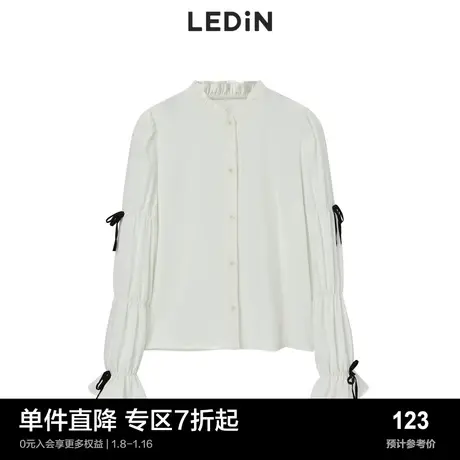 乐町蝴蝶结雪纺衬衫春季白色上衣C2CAC4104图片