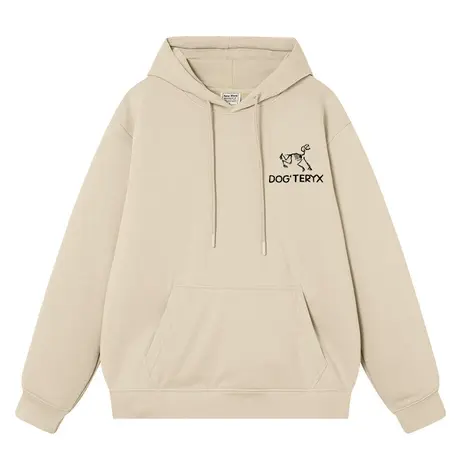 秀洛恶搞始祖狗上衣服杏色连帽宽松加绒加厚卫衣男情侣装潮牌帽衫商品大图