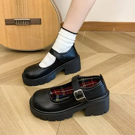 玛丽珍鞋2024新款秋季女鞋厚底粗跟高跟鞋春秋单鞋配裙子小皮鞋女图片