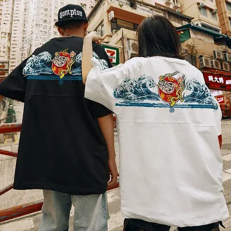 Nuthink加肥加大情侣日系短袖t恤男潮牌国潮宽松情侣款大码半袖潮商品大图