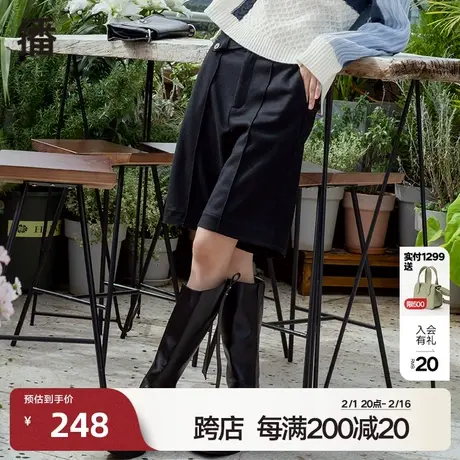 播冬季新款高腰直筒不对称腰头高腰直筒五分裤女DDP4KD4978图片