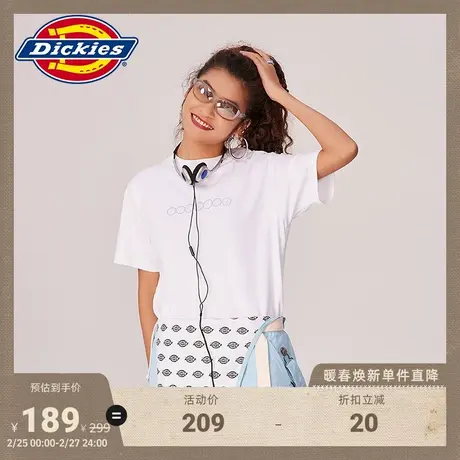 Dickies 春夏工装女式发泡印花可调节下摆短袖T恤宽松内搭图片