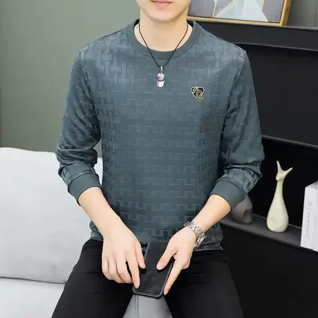 【90-210斤】男士长袖T恤衫加肥加大码韩版潮流提花卫衣打底小衫图片