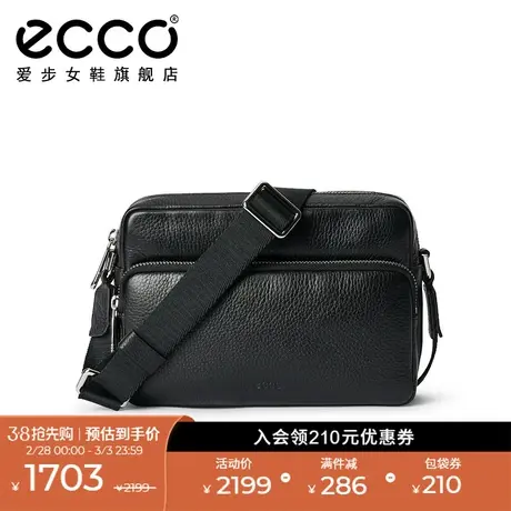 ECCO爱步单肩包 新款黑色真皮包包方包手提包通勤 相机包9107759商品大图
