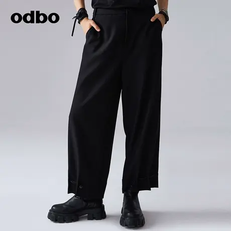 odbo/欧迪比欧时尚高级感黑色休闲裤女春季新款舒适百搭西装裤子商品大图