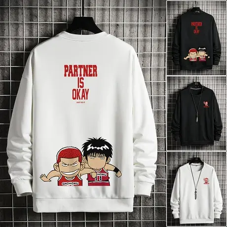 新款宽松无帽卫衣男秋冬季ins潮牌港风圆领套头长袖内搭情侣外套商品大图