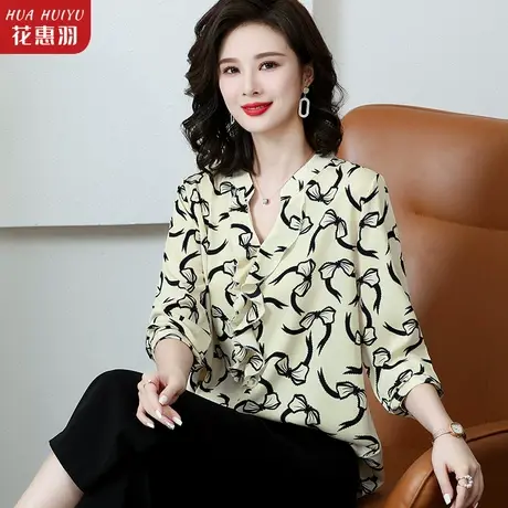 洋气衬衫中年女士装春秋2022年新款妈妈气质上衣时尚雪纺小衫衬衣商品大图