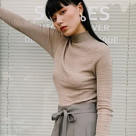 半高领亮丝提花针织衫秋装女2023年新款长袖修身显瘦打底衫内搭商品大图