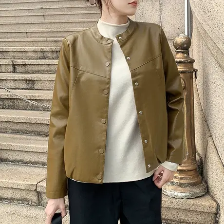 今年流行韩版修身pu软皮小皮衣外套女立领秋冬季2023新款时尚爆款图片