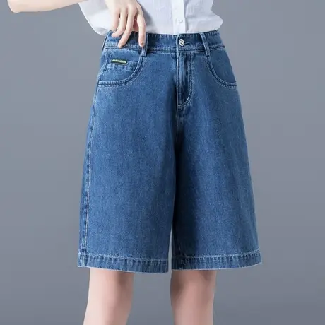 五分牛仔短裤女夏季薄款2023年新款夏大码高腰5分裤直筒阔腿中裤商品大图