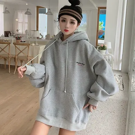 vetiver卫衣女秋冬宽松韩版ins上衣bf慵懒风加绒加厚waitmore外套商品大图