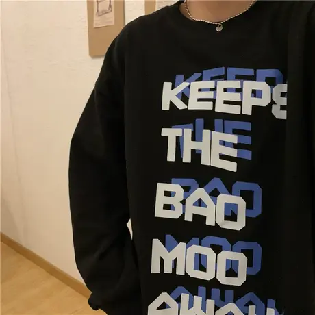 盐系日系少女新款韩版冬装宽松慵懒风字母加绒加厚卫衣女圆领上衣图片