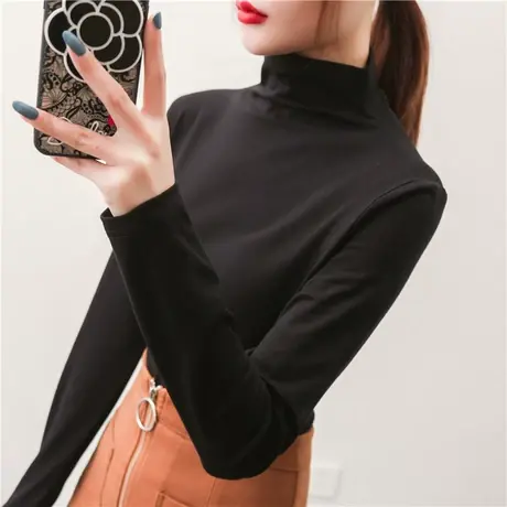 黑色半高领打底衫女2023洋气秋冬修身内搭长袖t恤性感紧身上衣潮商品大图