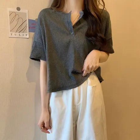 ins超火短袖t恤女夏季薄款设计感小众别致短款宽松半袖小个子上衣商品大图