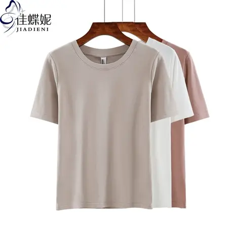 春夏季新款韩版纯棉纯色圆领休闲宽松短袖厚体恤上衣内搭女打底衫商品大图
