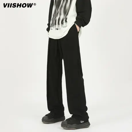 VIISHOW直筒长裤男春秋纯色高端休闲裤宽松百搭设计感vibe阔腿裤商品大图