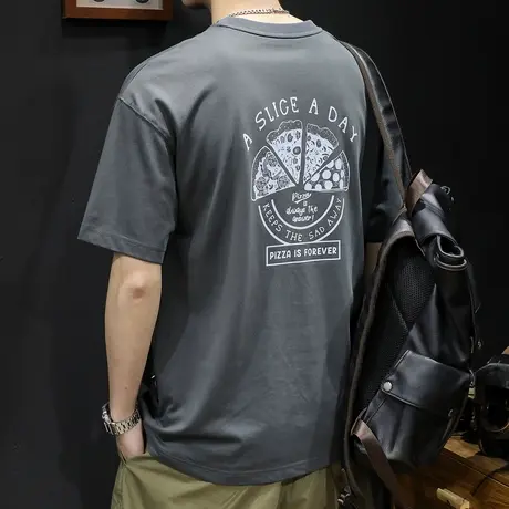 圆领短袖t恤男士宽松大码潮牌夏季2023新款男款复古男装胖子体恤商品大图