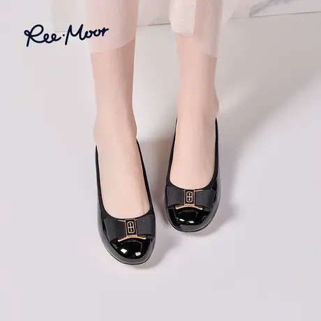 REEMOOR红色黑色女鞋2023新款金属扣饰复古宴会浅口芭蕾平底单鞋商品大图