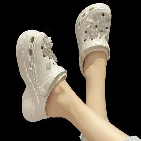 洞洞鞋女夏季外穿可爱水晶熊增高厚底防滑松糕沙滩鞋包头半凉拖鞋商品大图