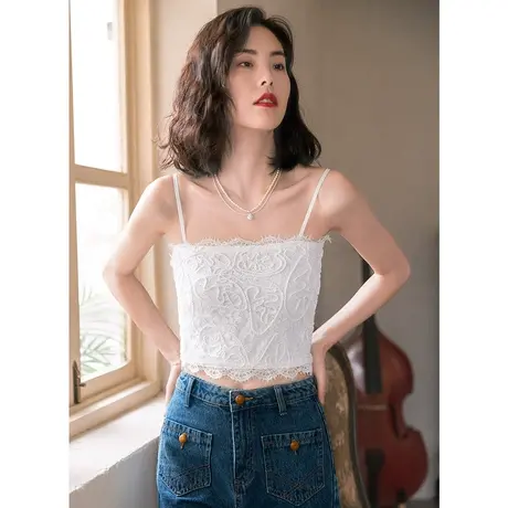 弥古白色蕾丝针织吊带背心女夏性感打底内搭抹胸法式钩花镂空上衣图片