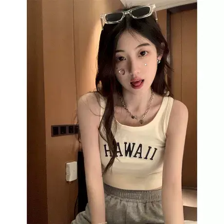 短款上衣女夏季修身街头辣妹露脐字母刺绣吊带背心潮商品大图