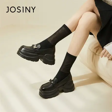 Josiny/卓诗尼小皮鞋女款2024新款春季高级感英伦粗跟一脚蹬单鞋商品大图