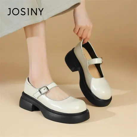 Josiny/卓诗尼小皮鞋女2024新款粗跟一字带圆头百搭优雅玛丽珍鞋商品大图